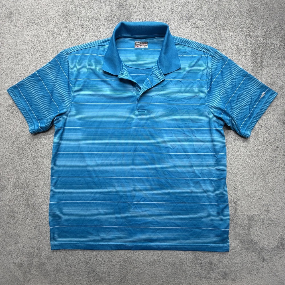 Grand Slam Polo Shirt Mens 2XL Blue Striped Performance‎ Golf Short Sleeve